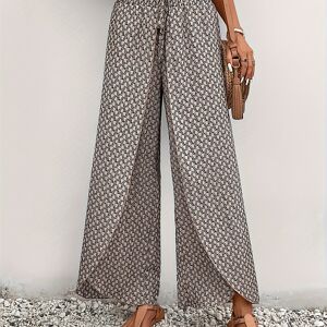 Temu Allover Print Warp Hem Pants, Casual & Versatile High Waist Pants For Spring & Summer, Women's Clothing Polychrome S(4)