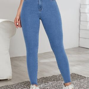 Temu Stretchy High Waist Blue Pencil Jeans, Slash Pockets Fitting Ankle Length Denim Pants, Women's Denim Jeans & Clothing Blue XS(2)