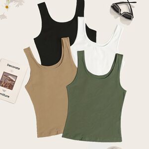 Temu Solid Versatile Tank Top 4 Pack, Casual Crew Neck Summer Sleeveless Top, Women's Clothing Mixed Color L(8/10)