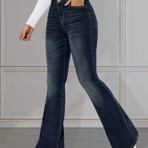 Temu High Stretch Casual Flare Jeans, Slant Pockets Versatile Bell Bottom Jeans, Women's Denim Jeans & Clothing Sea Blue XS(2)