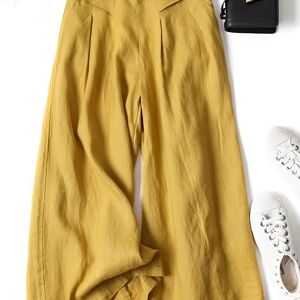 Temu Solid Wide Leg Pants, Casual Palazzo Pants For Spring & Summer, Women's Clothing Orange-Red L(8/10)
