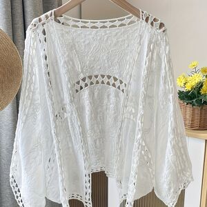 Temu Women's Elegant Cardigan, Light Summer Spring Cover-up, Hollow Out Sun Protection Outerwear Tops White one-size