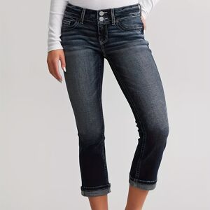 Temu Women's Summer Vintage Style Slim Fit Capri Jeans, Retro Double Buttons Waist Plain Denim Pants With Cuffed Hem Black XL(12)