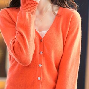 Temu Solid Button Down Knit Cardigan, Casual Long Sleeve Thin Sweater For Spring & Fall, Women's Clothing Camel L(8/10)