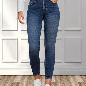 Temu Slant Pocket Skinny Jeans, High-stretch Washed Comfortable Denim Pants, Women's Denim Jeans & Clothing Deep Blue XS(2)