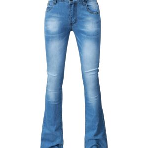 Temu Solid Color Flare Leg Jeans, Low Waist Bootcut Denim Pants, Classic Stretch Flared Pants, Women's Denim Jeans, Women's Clothing Deep Sky Blue XL(12)