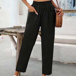 Temu Elastic Waist Straight Leg Pants, Casual Dual Pockets Loose Pants For Spring & Summer, Women's Clothing Black L(8/10)