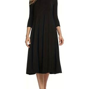 Temu Solid Crew Neck Dress, 3/4 Sleeve Casual Dress, Women's Clothing Coffee L(8/10)