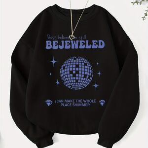 Temu Bejeweled Letter & Graphic Print Sweatshirt, Casual Long Sleeve Crew Neck Sweatshirt, Women's Clothing Coffee L(8/10)