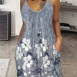 Temu Floral Print With Pocket Cami Romper, Casual Sleeveless Scoop Neck Romper Jumpsuit, Women's Clothing Grey XXL(14)