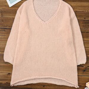 Temu Plus Size Casual Sweater, Women's Plus Solid Long Sleeve V Neck Oversized Jumper Pink 1XL(14)