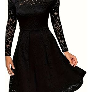 Temu Lace Off-shoulder A-line Dress, Elegant Long Sleeve Dress For Spring & Summer, Women's Clothing Black XXL(14)