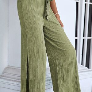 Temu Split Wide Leg Pants, Casual High Waist Versatile Summer Pants, Women's Clothing Green L(8/10)