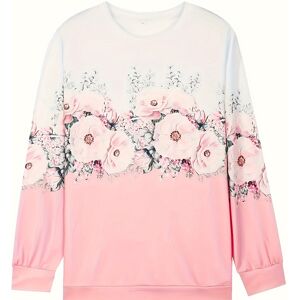 Temu Floral Print Pullover Sweatshirt, Casual Long Sleeve Crew Neck Sweatshirt For Fall & Winter, Women's Clothing Pink L(8/10)