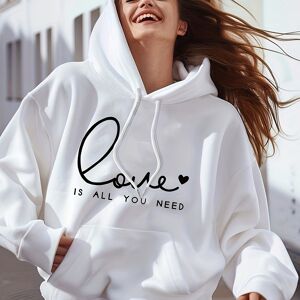 Temu Letter Print Hoodie, Drawstring Casual Hooded Sweatshirt For Winter & Fall, Women's Clothing White L(8/10)