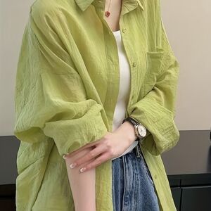 Temu Drop Shoulder Button Front Shirt, Casual Long Sleeve Shirt For Spring & Fall, Women's Clothing Light Purple L(8/10)