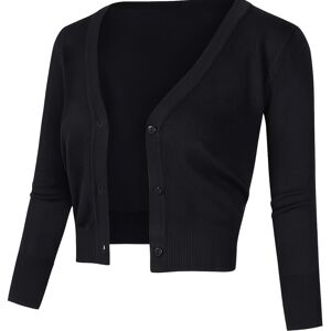 Temu Solid Button Up Crop Knit Cardigan, Casual Bolero 3/4 Sleeve Sweater For Spring & Fall, Women's Clothing Black S(4)