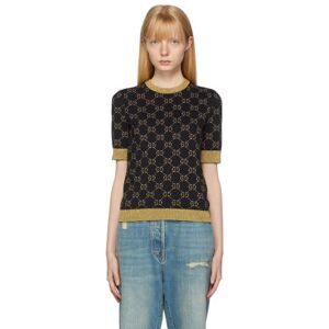 Gucci Black & Gold Lurex GG Sweater  - 4921 BLUE/GOLD - Size: Large - female