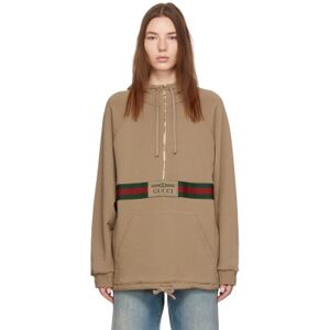 Gucci Beige Logo Web Half-Zip Hoodie  - 2603 VINTAGE CAMEL - Size: Large - female