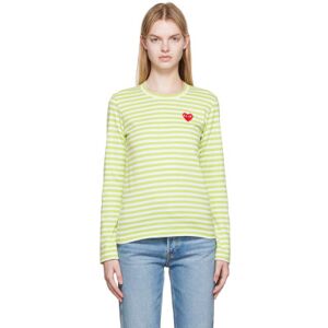 COMME des GARÇONS PLAY White & Green Heart Patch Long Sleeve T-Shirt  - Green - Size: Extra Small - female