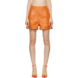 REMAIN Birger Christensen Orange Paola Leather Shorts  - 14-1159 Zinna Orange - Size: FR 34 - female