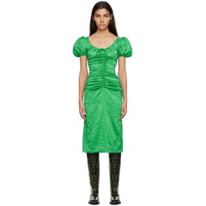 GANNI Green Crinkled Midi Dress  - 767 Bright Green - Size: DK 38 - female