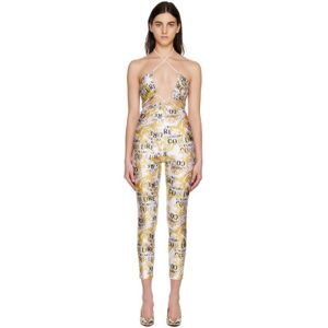 Versace Jeans Couture White & Yellow Printed Jumpsuit  - EG03 White + Gold - Size: IT 36 - female