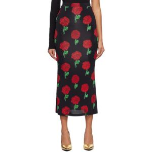 Versace Jeans Couture Black Roses Midi Skirt  - E899 Black - Size: IT 42 - female