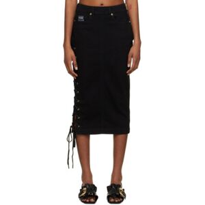 Versace Jeans Couture Black Lace-Up Denim Midi Skirt  - E909 Black Black - Size: IT 46 - female