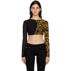 Versace Jeans Couture Black & Yellow Cropped Blouse  - EG89 Black/Gold - Size: IT 46 - female