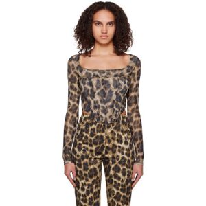 Miaou Brown Leopard Maude Long Sleeve Corset  - Niki - Size: Small - female