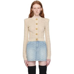 Balmain Beige Monogram Cardigan  - 0KF FICELLE (0KF) - Size: FR 44 - female