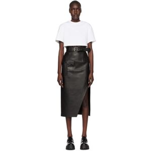 Alexander McQueen Black Slashed Leather Midi Skirt  - 1000 Black - Size: IT 36 - female