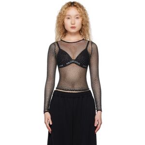 Balenciaga Black Crystal Long Sleeve T-Shirt  - 1081 Black/Silver - Size: Small - female