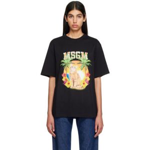 MSGM Black College Cat T-Shirt  - 99 Black - Size: Extra Small - female