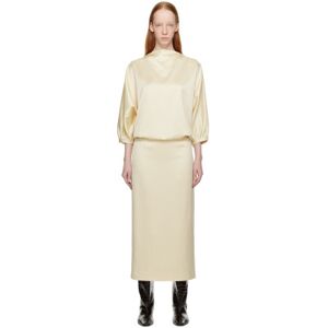 TOTEME Off-White Draped Midi Dress  - 184 Macadamia - Size: DK 32 - female