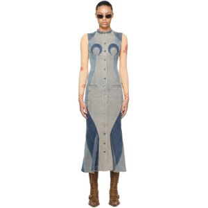 Marine Serre Blue Regenerated Denim Midi Dress  - GR30 - Size: FR 36 - female