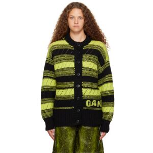 GANNI Green & Black Striped Cardigan  - 099 Black - Size: Medium - female