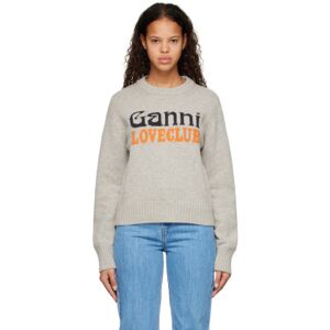 GANNI Gray Graphic Sweater  - 873 Oyster Gray - Size: Small - female