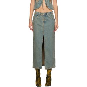 Miaou Blue Rowan Denim Maxi Skirt  - Green Acid Denim - Size: 3X-Large - female