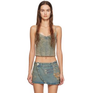 Miaou Blue Kiko Denim Tank Top  - Green Acid Denim - Size: Small - female