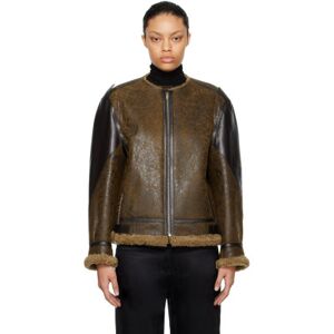 Givenchy Brown Cracked Leather Jacket  - 215 Brown Mud - Size: FR 36 - female