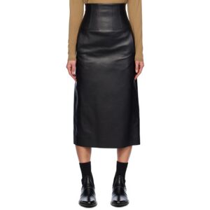Chloé Black High-Waisted Leather Midi Skirt  - 001 Black - Size: FR 34 - female