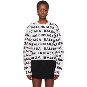 Balenciaga Off-White Jacquard Sweater  - 3377 White/Black - Size: Large - female