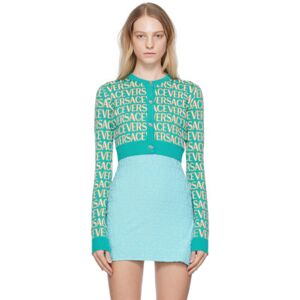 Versace Blue Allover Cardigan  - 5V540/Turquoise - Size: IT 42 - female