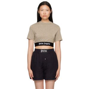 Palm Angels Gold Cropped T-Shirt  - Gold Black - Size: Extra Small - female