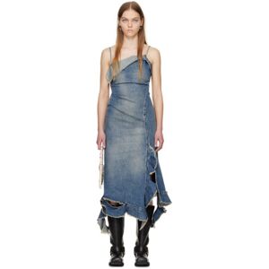 Acne Studios Blue Ruffle Denim Midi Dress  - 863 Mid Blue - Size: FR 42 - female