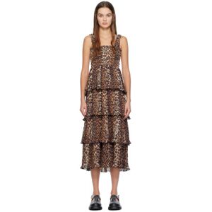 GANNI Brown Printed Midi Dress  - 859 Almond Milk - Size: DK 40 - female