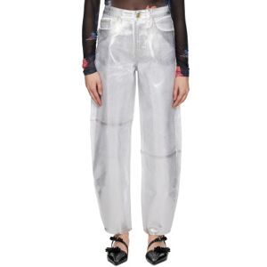 GANNI Silver Stary Jeans  - 151 Bright White - Size: WAIST US 32 - female