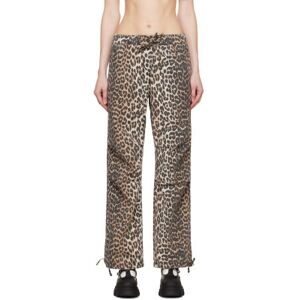 GANNI Brown Leopard Trousers  - 859 Almond Milk - Size: DK 32 - female